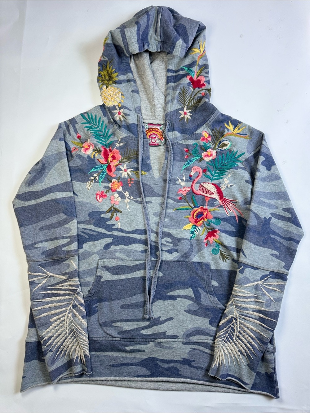 Johnny Was Nohea French Terry Hoodie Gray Camo - Medium